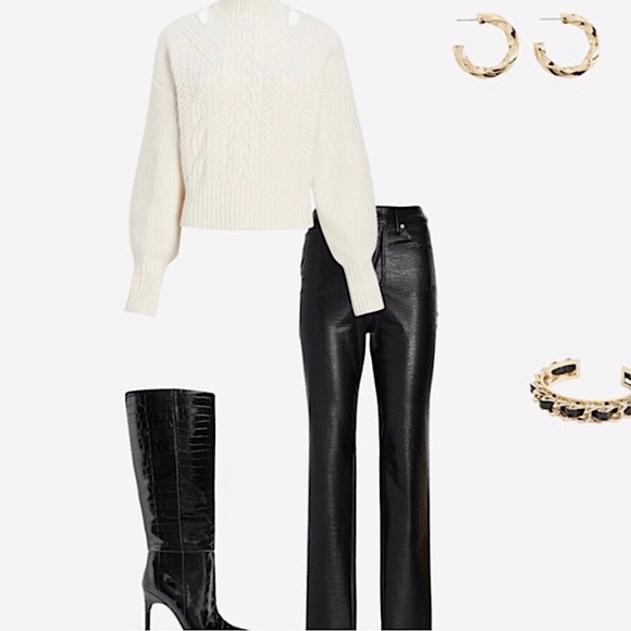 EXPRESS black high waisted straight leg faux leather pants NEW RE $107 w/t 12 - Picture 6 of 15